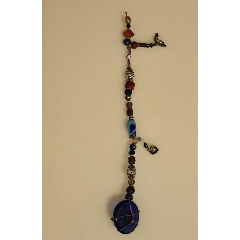 VTG Hand Wired Copper Glass Metal Beaded Stones Charm Bracelet Womens 9.5